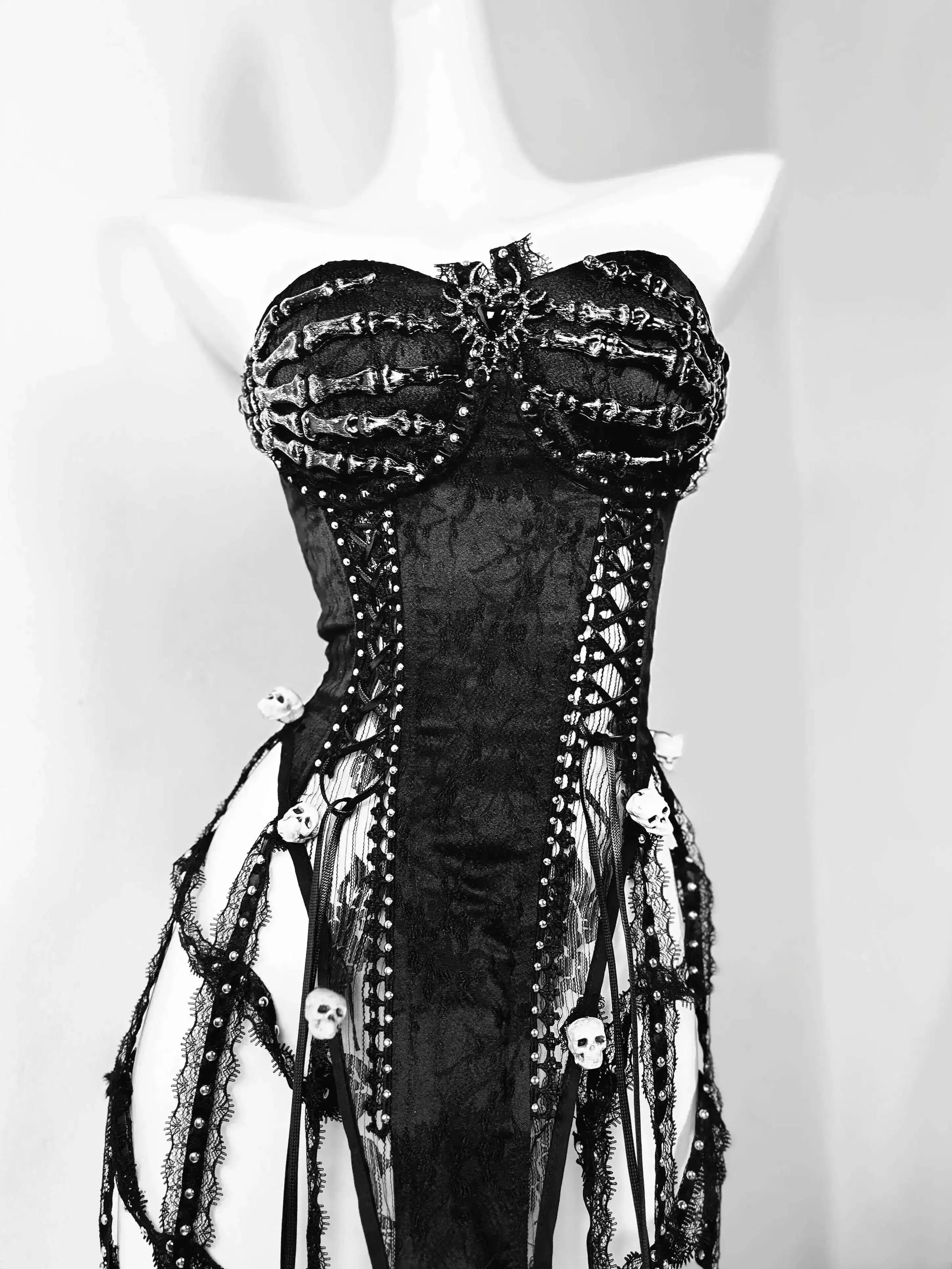 TDH Heavy Industries Handmade Pure Black Gothic Black Strap Drawstring Chest, Bird Cage, Affordable Bundle Body, Skincare Top