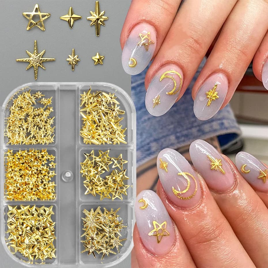 6 cinture Starlight Decorazioni per nail art Stelle in metallo Ciondoli Gioielli per nail art Borchie per rivetti Accessori in lega Forniture per unghie per manicure