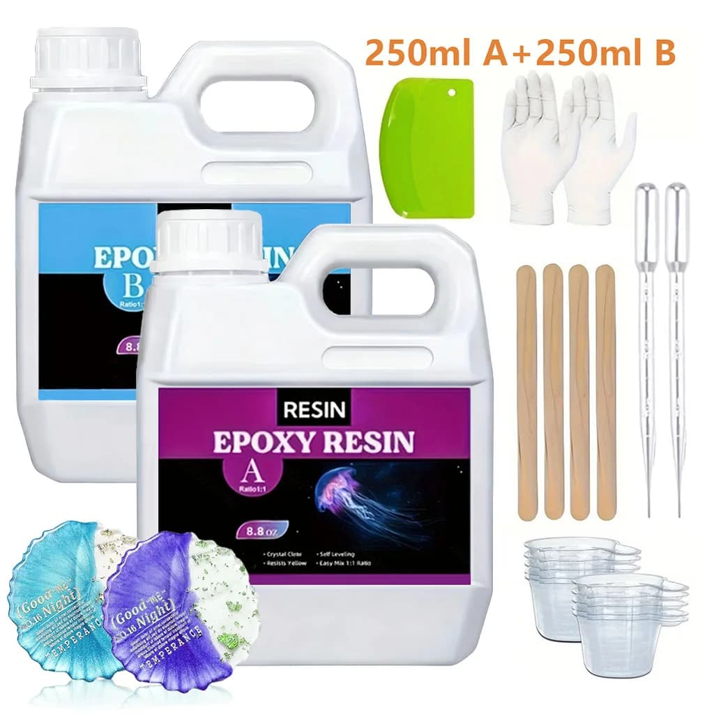 Kit di resina per colata cristallina da 125 ml/250 ml, forniture in resina epossidica senza bolle, resina trasparente per artigianato, bicchieri, stampi, gioielli,