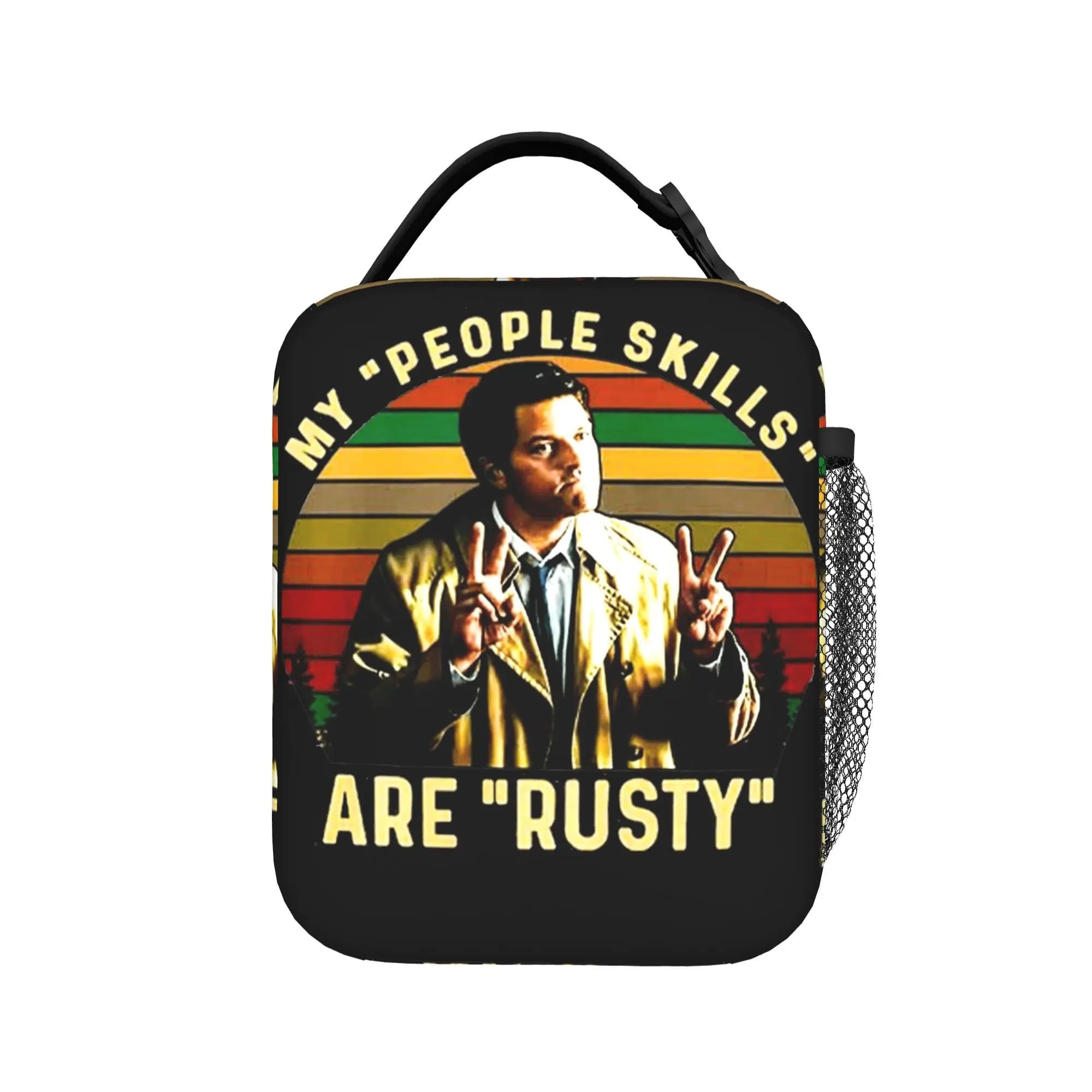 Supernatural My People Skills Are Rusty Castiel Lunch Bag For Women Print School Lunch Box Casual Convenient Oxford Cooler Bag