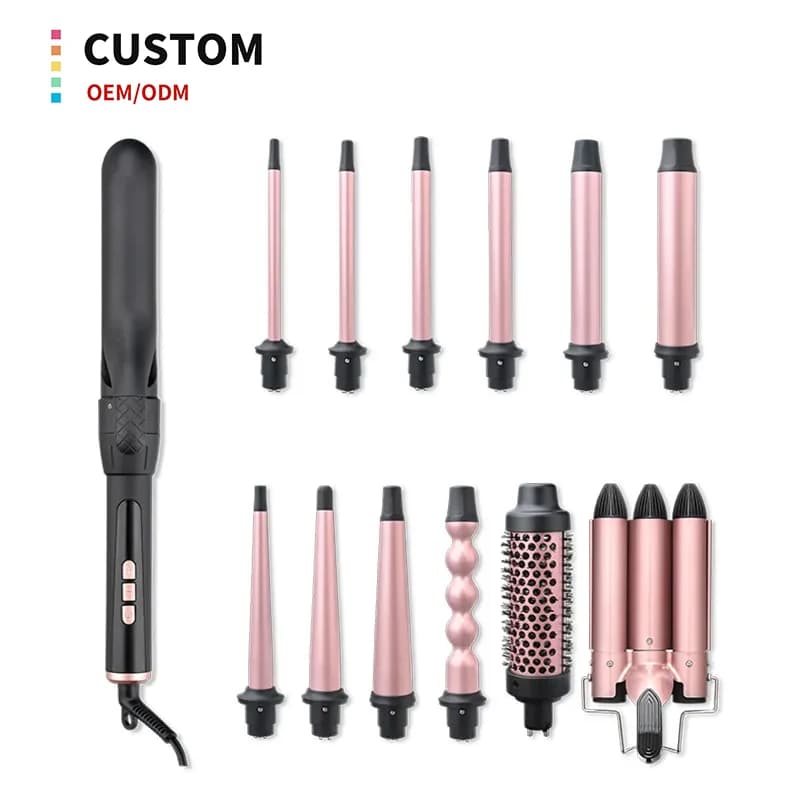 Set of curling wands in flat iron 13 in 1 Set of triple curlers Brush Bars in interchangeable ceramic Bigodino for hair curling iron