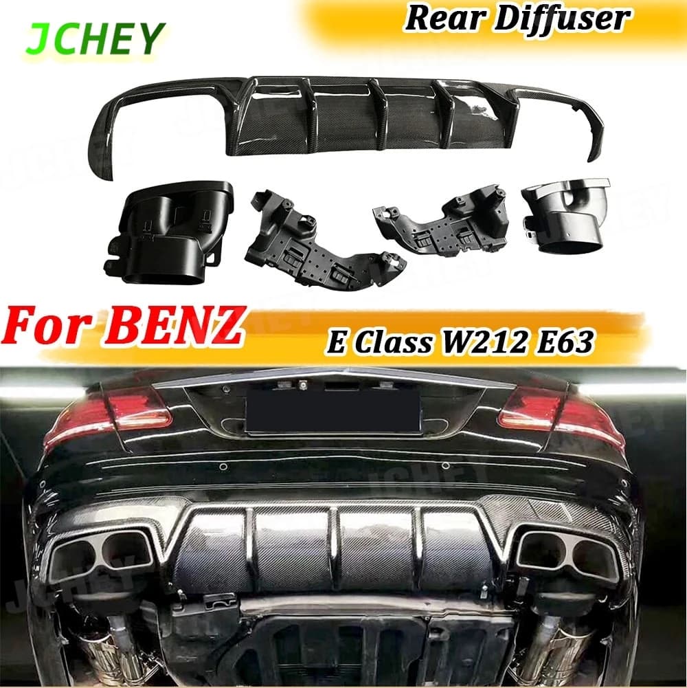 Diffusore Posteriore in Fibra di Carbonio JCHEY per Mercedes Benz Classe E W212 E63 E260 E300 E400 E63S 2014 2015 2016, Accessorio per Terminali di Scarico
