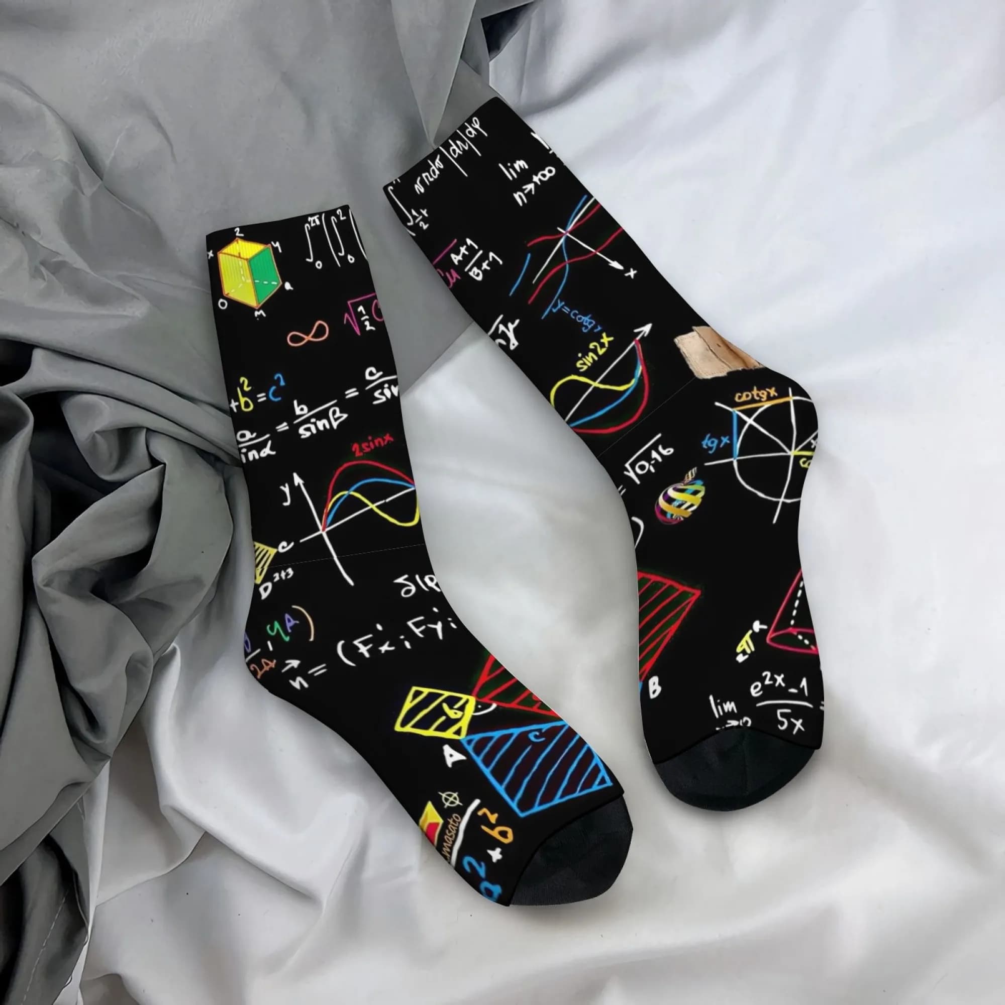 Stylish Math Theme Funny Men Socks Unique Design Print Warm Soft Perfect for Casual Wear Outdoor Sports Comfotable Breathable