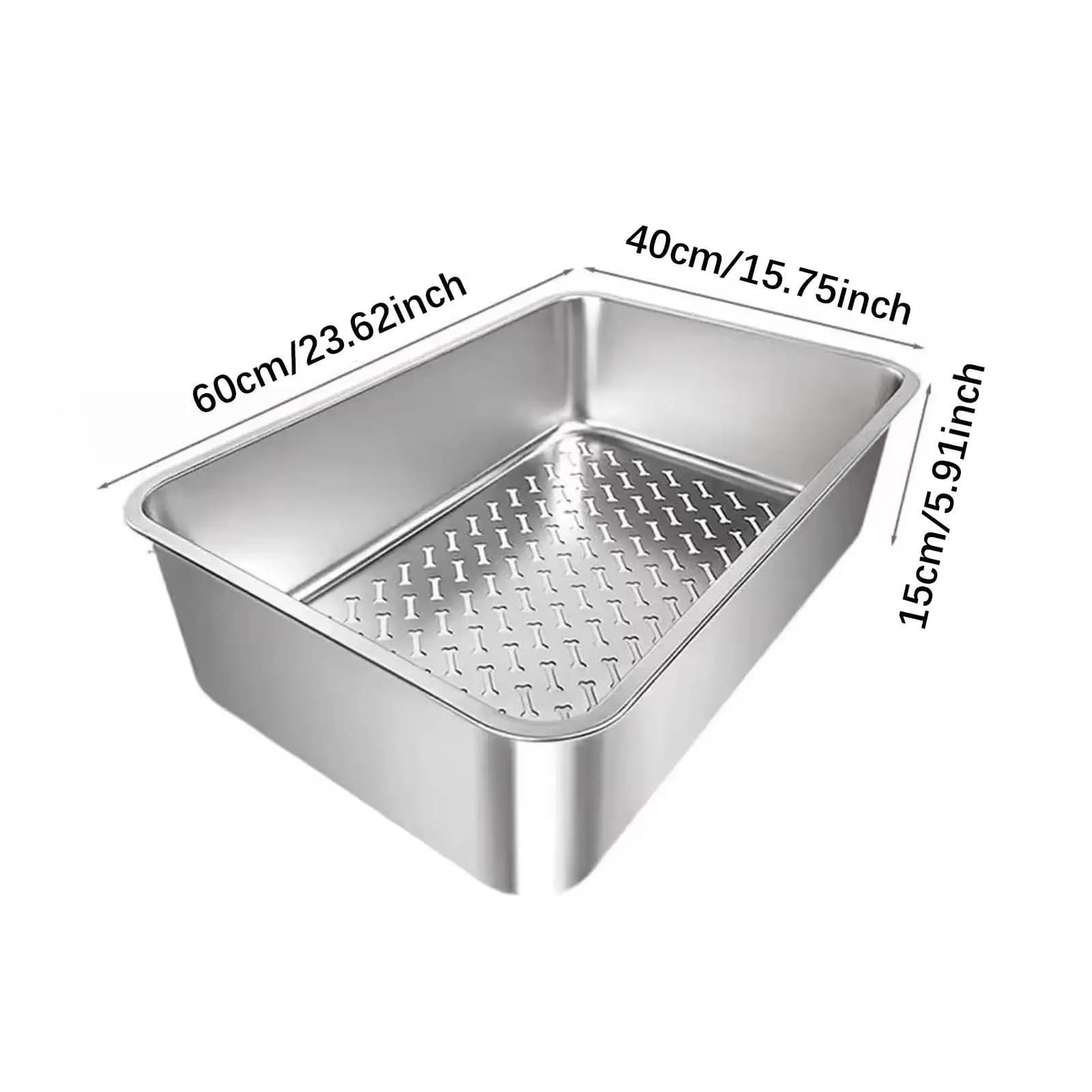 Argent Stainless Steel Cat Litter Tray Drop Resistant High Wall Easy Clean Toilet Pan for Indoor Cats