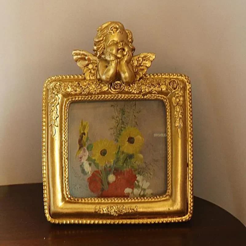 For European Style Gold Color Resin Photo Frame Relief Angle Picture Frame Wall Hanging Desktop Display Two Kinds Function