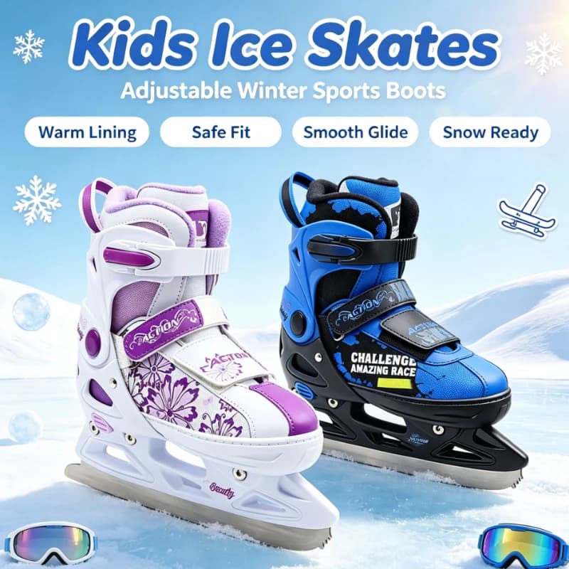 Kids Figure Ice Skates Hockey Skating Boot Adjustable Warm Fleece Lined Ice Skating Shoes Stainless Steel Blade Figure Ice Skate