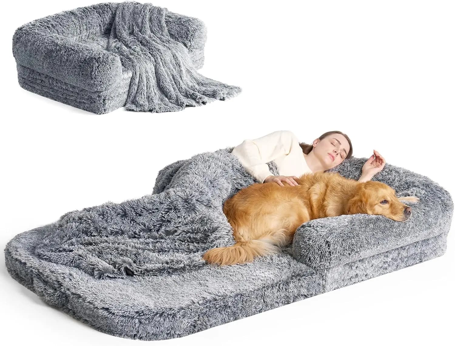 Letto Pieghevole per Umani e Cani 72x44x11, Divano Ortopedico in Memory Foam Impermeabile per Animali Domestici, Base Antiscivolo, Grigio