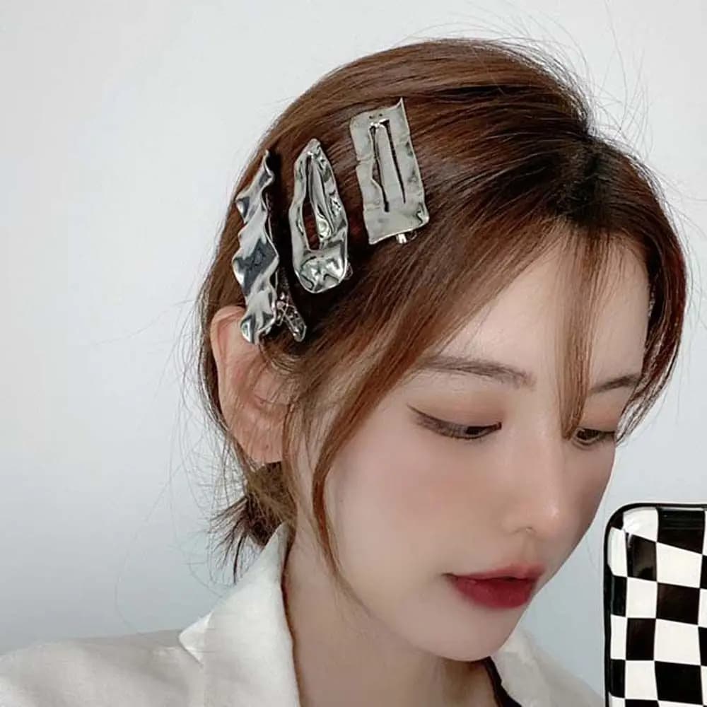 Drop Shape Hair Clips for Women, Irregular Rectangular Clips with Fiss, Metal Punk Clips for Hair, Side Clips for Frangia