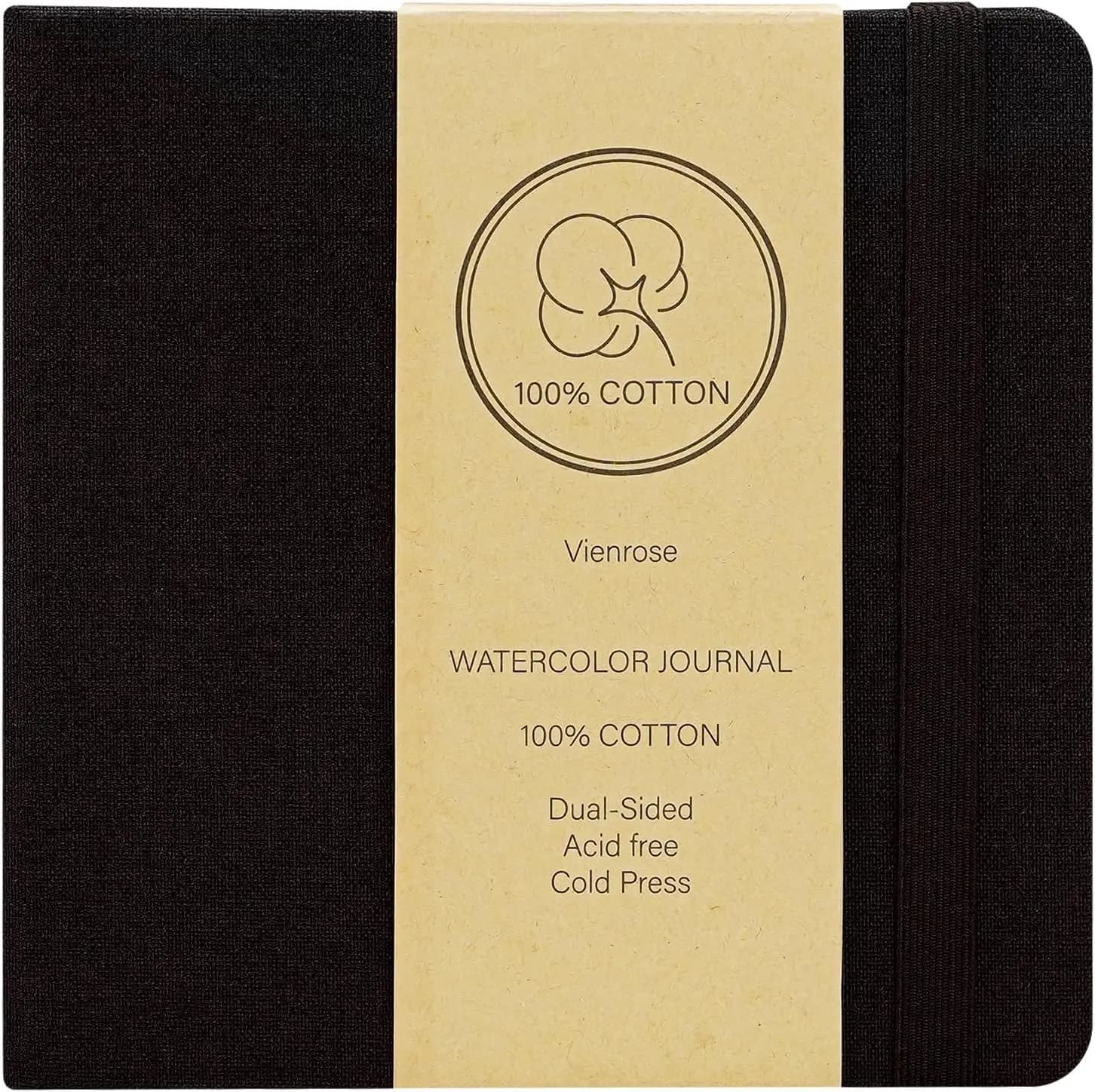 5.5x5.5" Watercolor Sketchbook, 24 Sheets 140lb (300gsm) Cotton Paper, Cold Press, Black Linen Cover, Travel Journal, Mixed Media Pad
