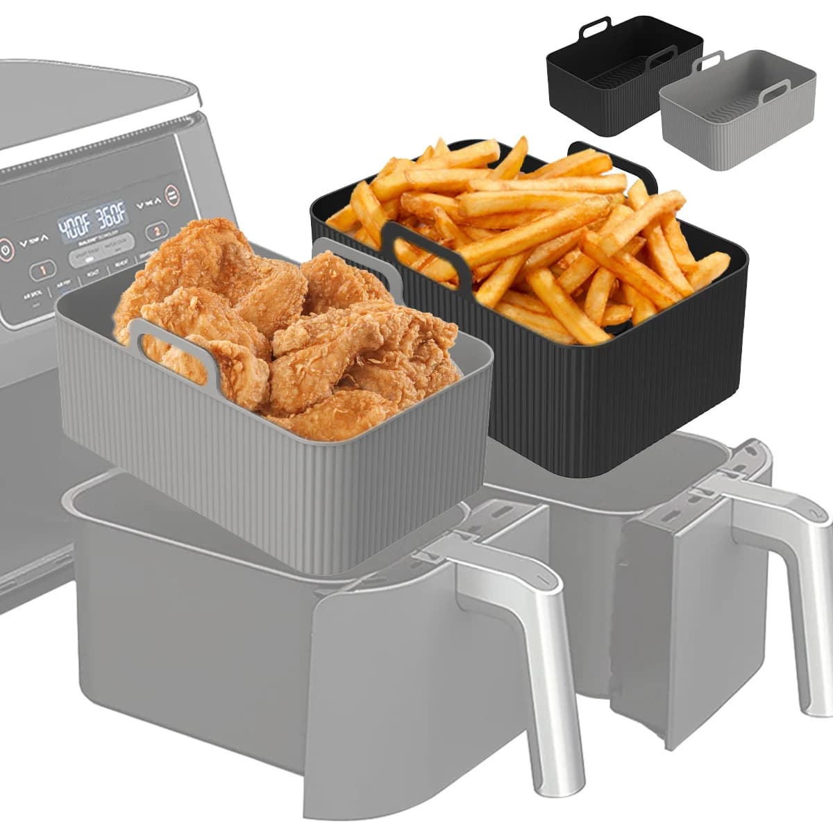 Fodera per friggitrice ad aria in silicone per accessori per friggitrice Ninja Dual Air Pentola in silicone riutilizzabile Grill Pan Cestello da forno Accessori da cucina