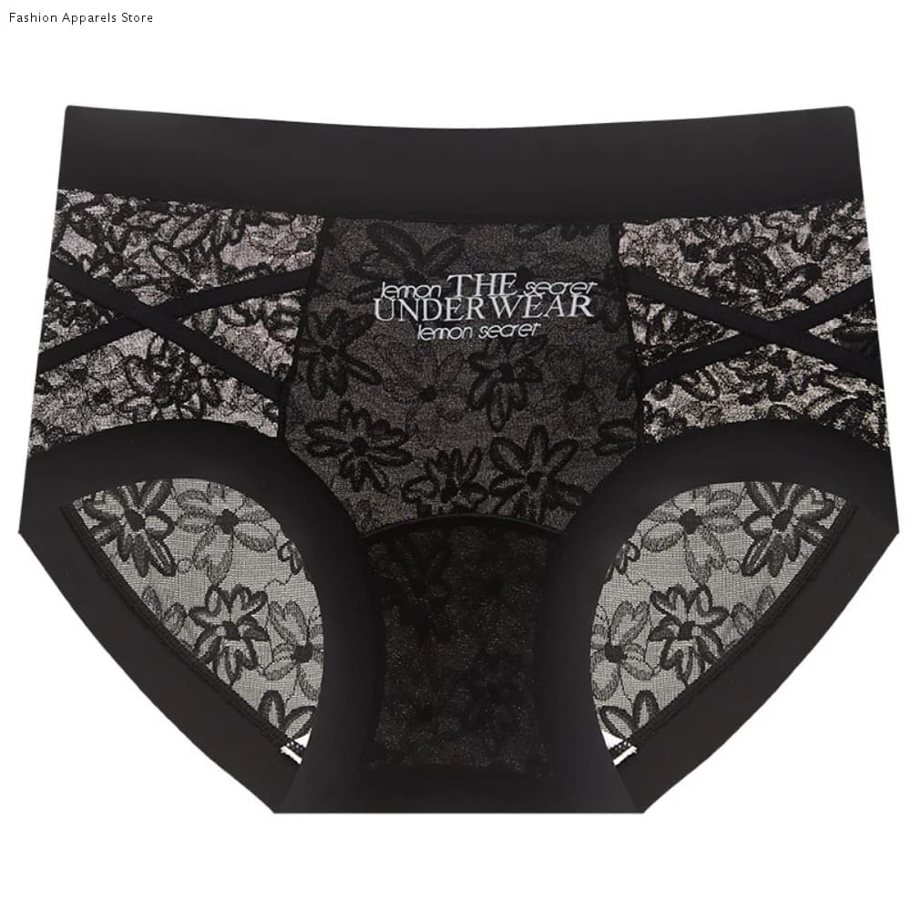 Sweet French Style Lace Briefs Transparent Mesh Satin Silk Panties Patchwork Low Waist Lace Underwear Women Summer
