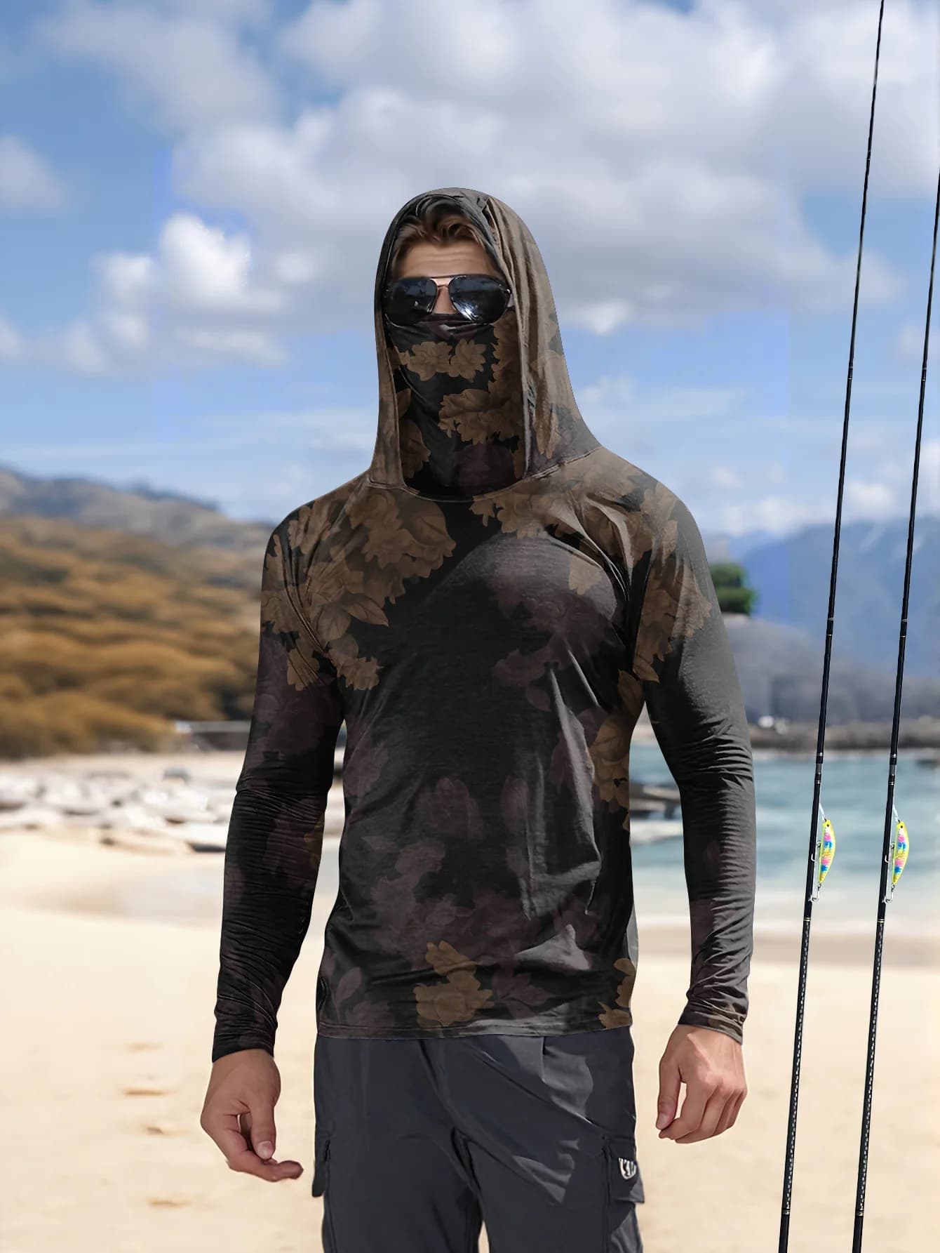Camicia da uomo a maniche lunghe con stampa 3D a foglie, nuovo stile estivo 2026, per sport e tempo libero, comoda, morbida e traspirante