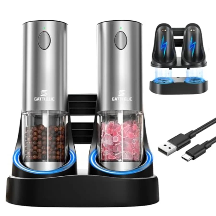 Set Macinapepe e Macinasale Elettrico Ricaricabile con Luce LED, Macina Spezie per Pepe Nero e Sale Marino, Regolazione della Macinatura