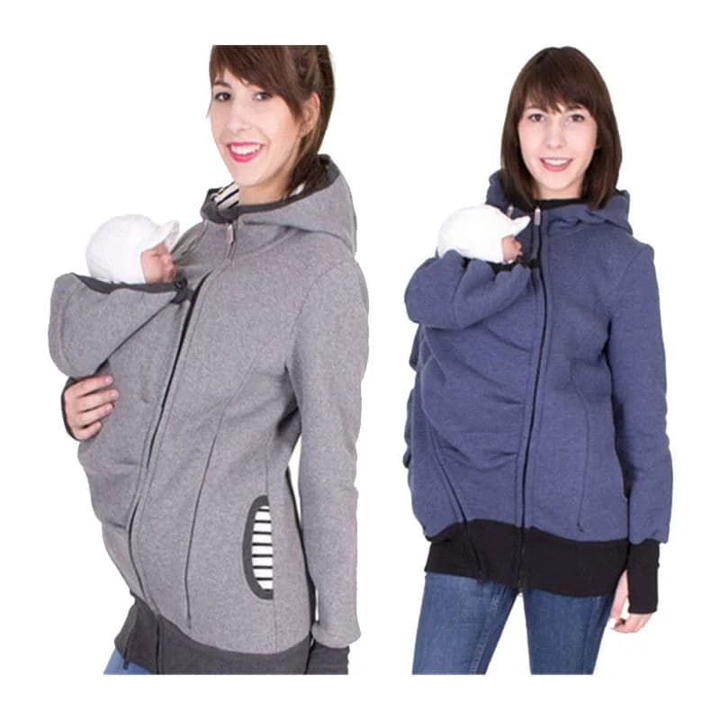 Giacca marsupio per neonati stile canguro, calda, con cappuccio, sportiva, con borsa staccabile, adatta per uomo e donna