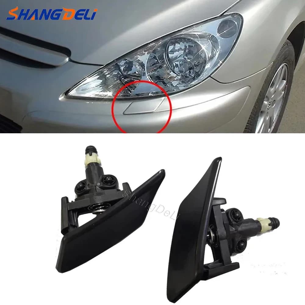 2PCS Auto Faro Anteriore Rondella Ugello di Spruzzo Copertura Rondella Jet Cap Compatibile per Peugeot 307 Ricambi Auto