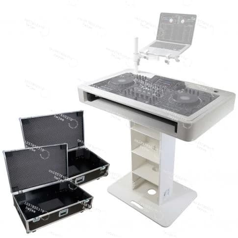 Black Finish CASE DJ Podium with Two Road Cases and Laptop Stand