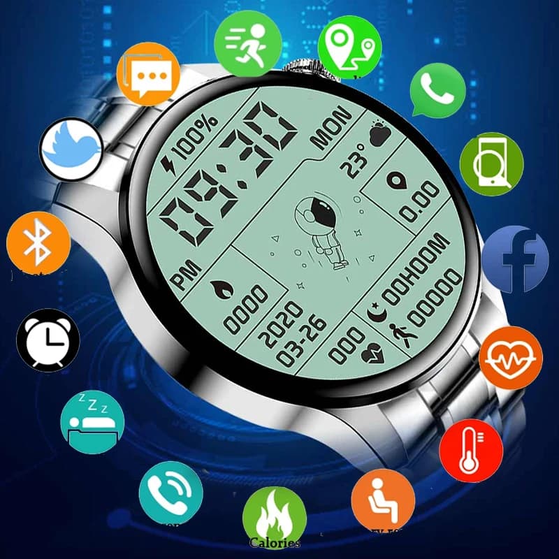Smartwatch militare da uomo con schermo HD da 1,28 pollici, chiamata Bluetooth, rilevamento della salute, monitoraggio dell'ossigeno nel sangue e della pressione sanguigna