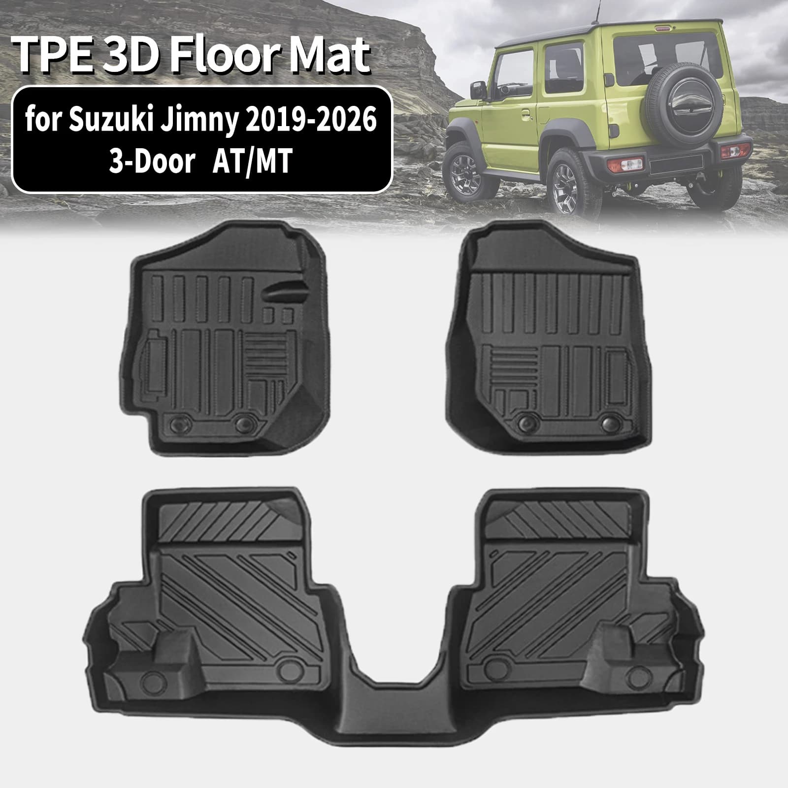 for Suzuki Jimny 2019-2023 204 2025 2026 JB74 JB64 3-Door AT/MT Eco-Friendly TPE Car Floor & Trunk Mats, Non-Slip Dustproof