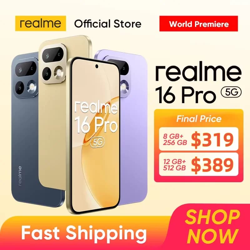 [Nuovo Lancio] Smartphone realme 16 Pro 5G con Fotocamera da 200MP, Batteria da 7000mAh, Ricarica a 80W, Display AMOLED da 6.78" 144Hz 6500nit, IP69, NFC