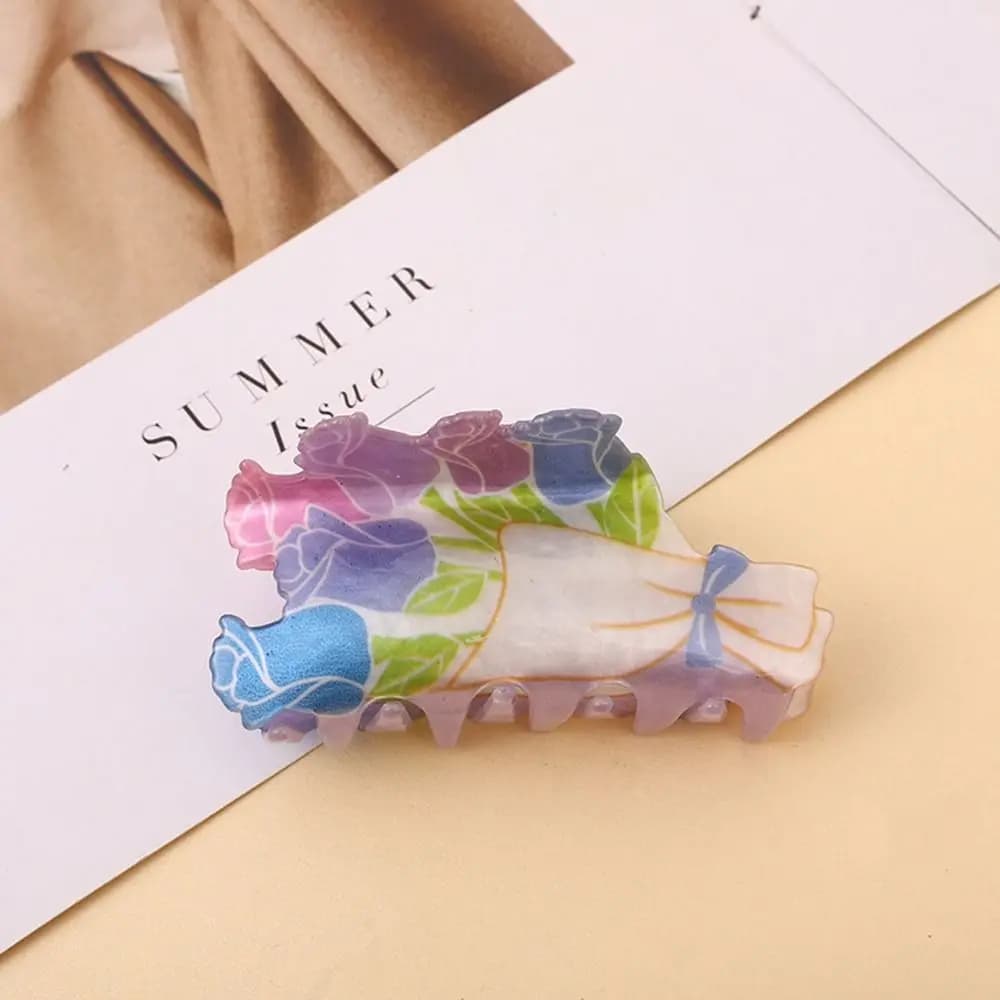 Pink Tulip Geometric Shape Candy Color Rose Korean Style Headwear Plastic Hair Claw Female Hair Accessories Flower Hair Clip
