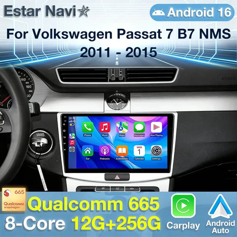 Per Volkswagen Passat 7 B7 NMS 2011-2015 Android 16 Carplay 4G+WIFI GPS Autoradio Navigazione Lettore Multimediale Video Stereo DSP
