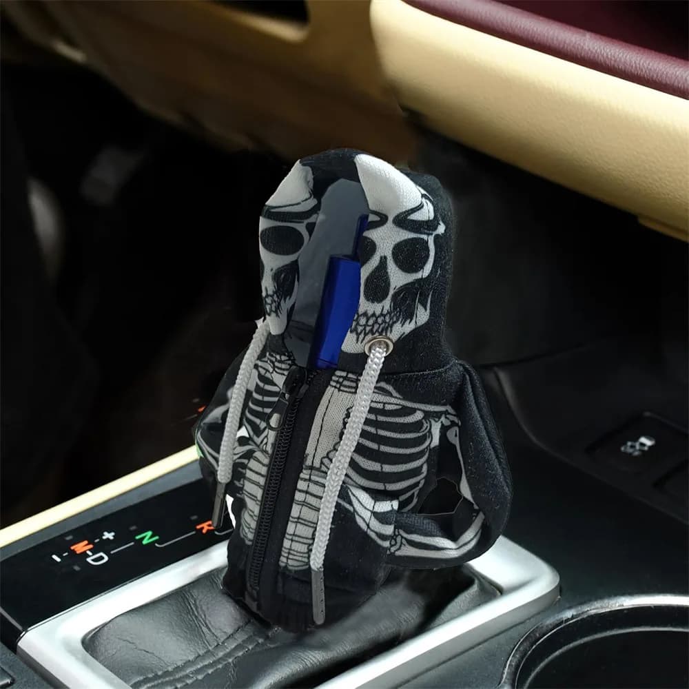 Creative Skull Pattern Hoodie Car Gear Shift Knob Cover - Unique Auto Interior Decor Accessory for Vehicle Gear Lever Styling
