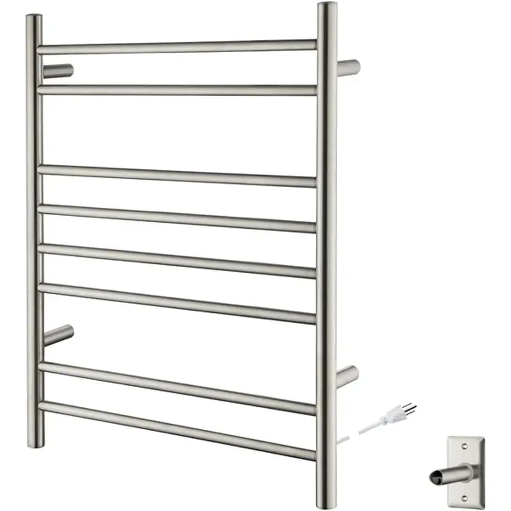 Scaldasalviette Elettrico da Parete da 24 Pollici – 8 Barre in Acciaio Inox 304, Certificato ETL, Cablato o con Spina, Riscaldamento Rapido fino a 122°C