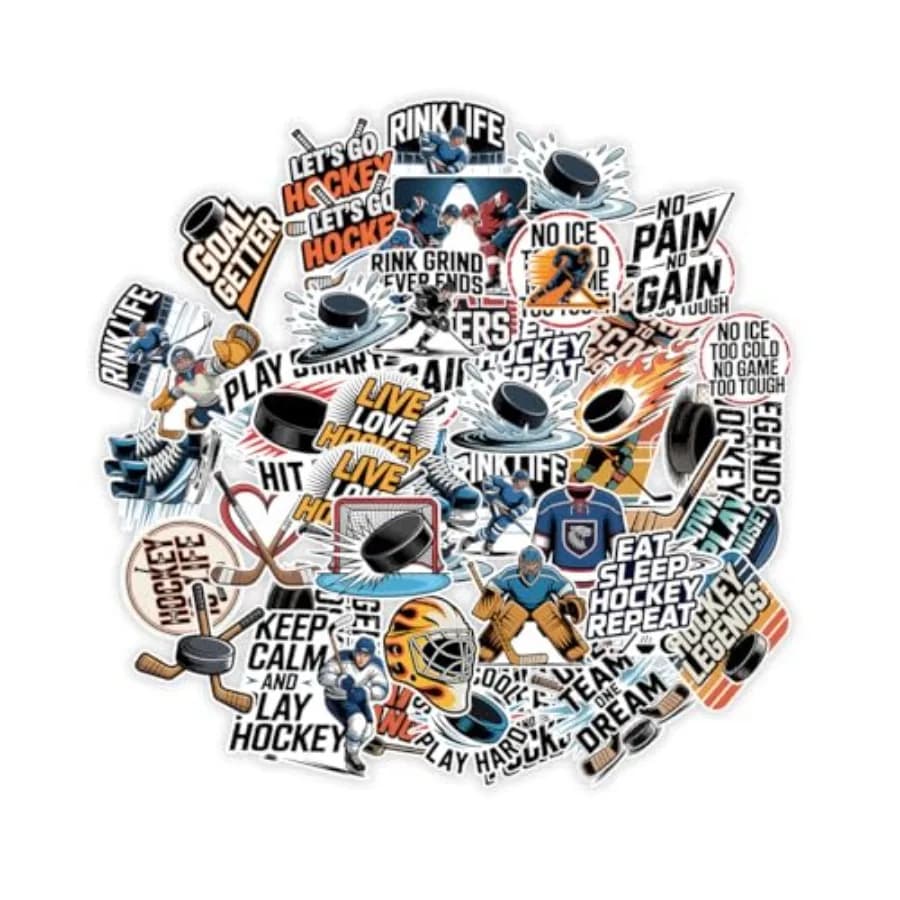 1.5-2.5 Inch 60Pcs Hockey Stickers Ice Hockey Player Decals Sports Waterproof Vinyl Sticker Pack for Laptop Water Bottle Phone