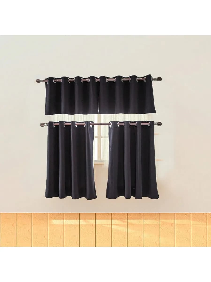 Black Half Length Blackout Curtains For Kitchen Living Room Cafe Window