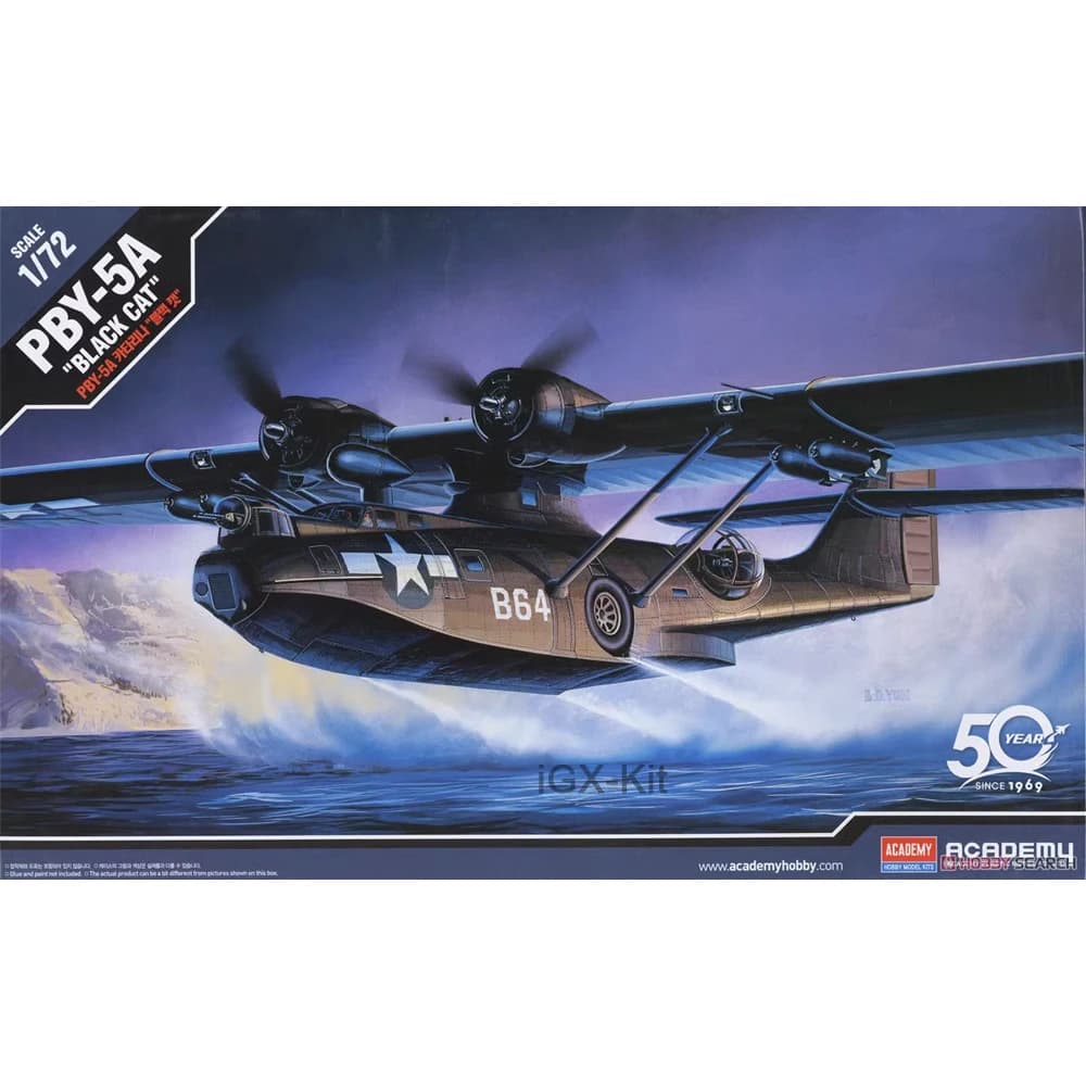 Academy 12487 1/72 Scale PBY-5A Catalina Black Cat Anti Submarine Airplane Hobby Craft Toy Plastic Model Building Kit