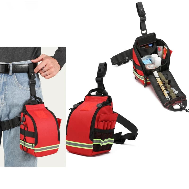 Kit di pronto soccorso Marsupio per riporre oggetti medici Marsupio rosso per salvataggio da viaggio Custodia vuota Contenitore tascabile compatto per medicinali di sopravvivenza