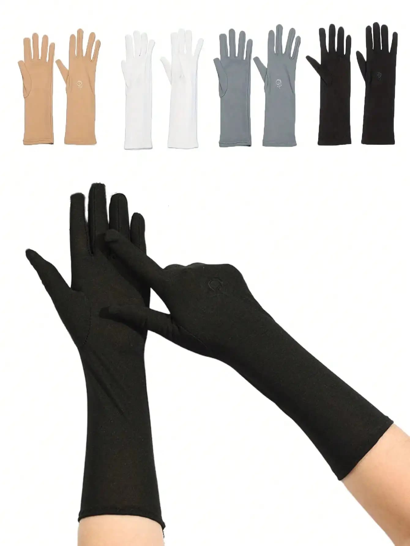 Long Sunscreen Gloves, Breathable Ice Silk Embroidered Arm Protection Gloves, UV Resistant Gloves for Driving and Cycling