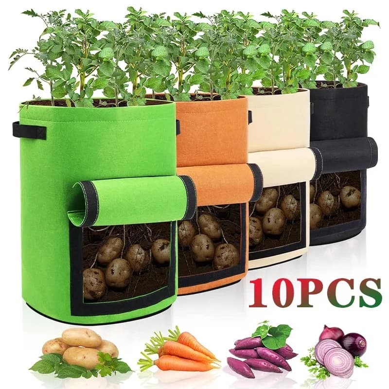 Sacchi per Coltivazione Piante da 5/10 Galloni per Giardino e Serra, Vasi per Patate, Sacchi per Coltivazione Verdure, Tools da Giardinaggio Hydratanti
