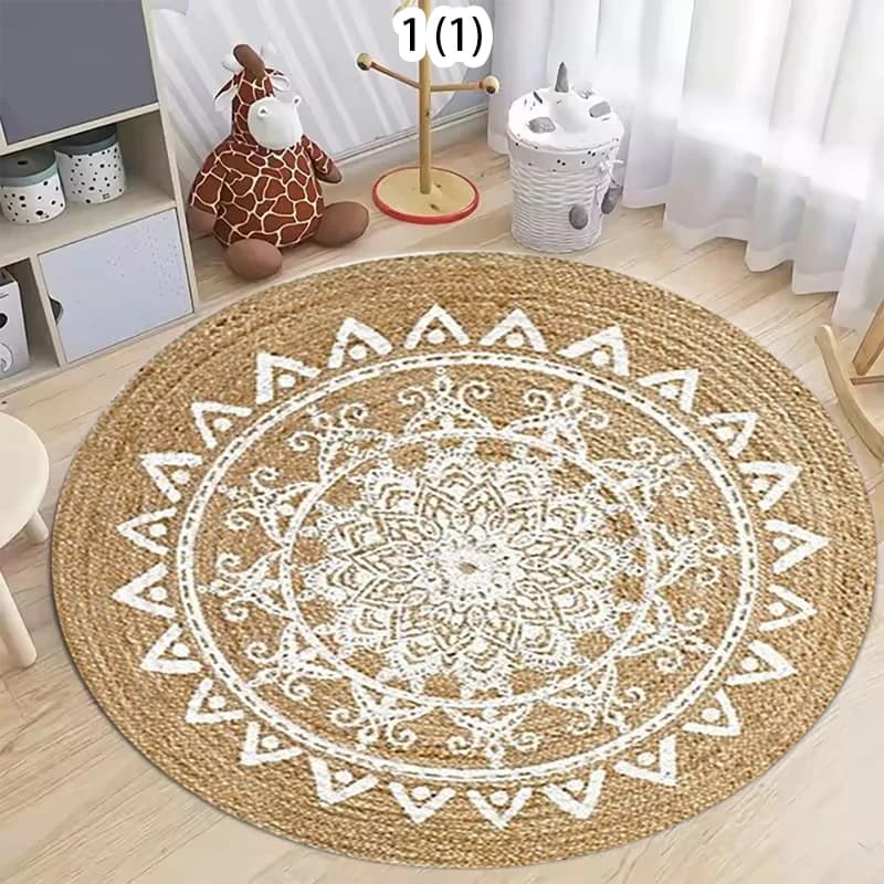 Tappeto Rotondo Mandala, Tappetino Antiscivolo Boho Fatto a Mano, Decorazione per Soggiorno e Camera da Letto