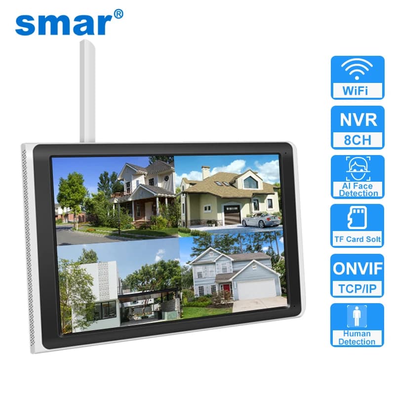 Smar Wifi Nvr con monitor LCD 8CH 10 pollici NVR Sicurezza CCTV Videoregistratore di rete Supporto Face Detection Home Monitor NVR