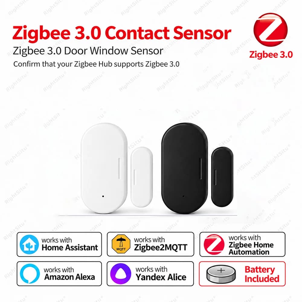 Zigbee 3.0 Magnetic Door Window Sensor Contact Open Close Detector Zigbee Hub Required Works With Zigbee2MQTT ZHA Yandex