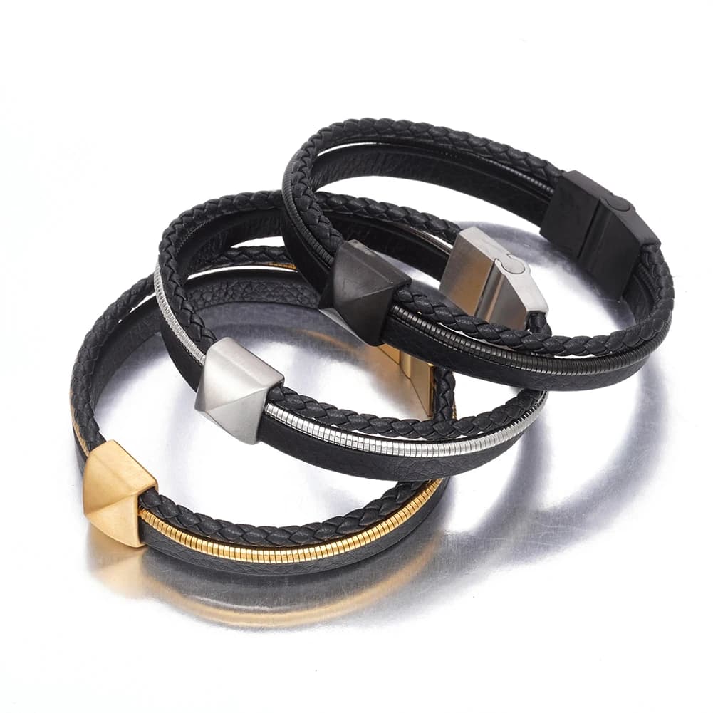 Bracciale con corda intrecciata per uomo, fibbia in acciaio inossidabile, bracciali e braccialetti in vera pelle, gioielli di moda per uomo e donna