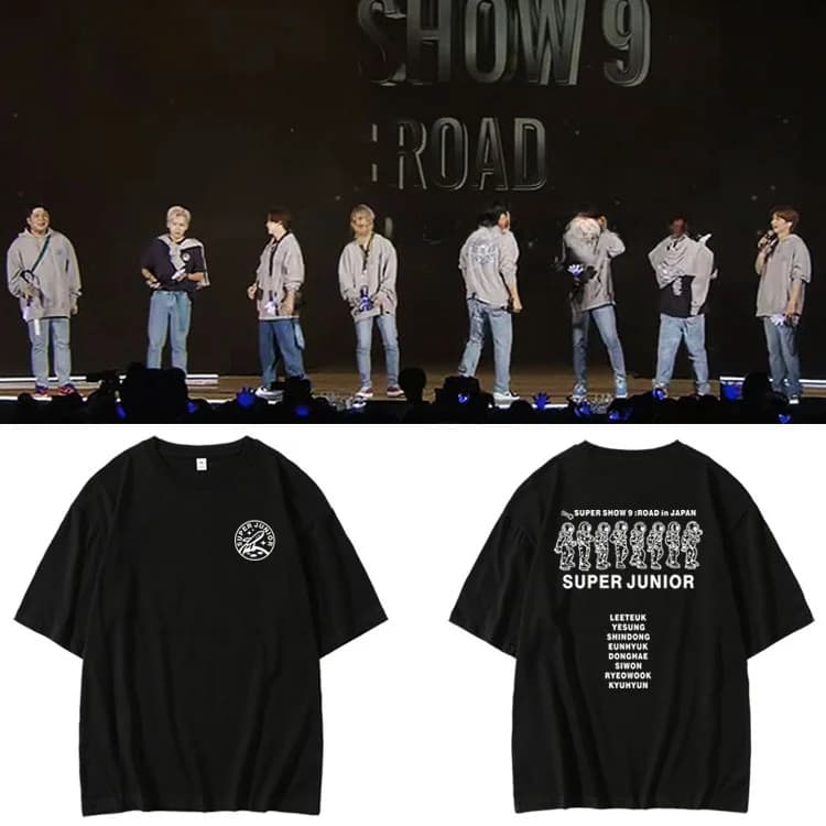 Super Junior Concert SUPER SHOW9 Loose Fit round Neck Short Sleeve T-Shirt Pure Cotton Comfortable Youthful Printed Casual Top