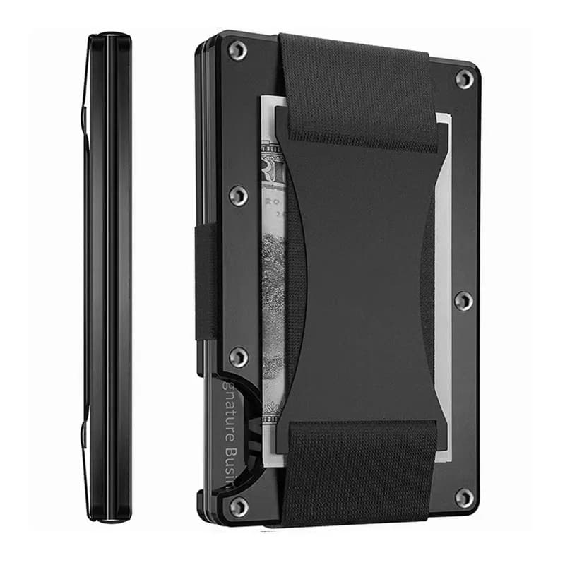 Slim Minimalist Classic (Cash Strap) Style Mens Wallet with Front Pocket and RFID Safety Blocking - Card Holder Wallet