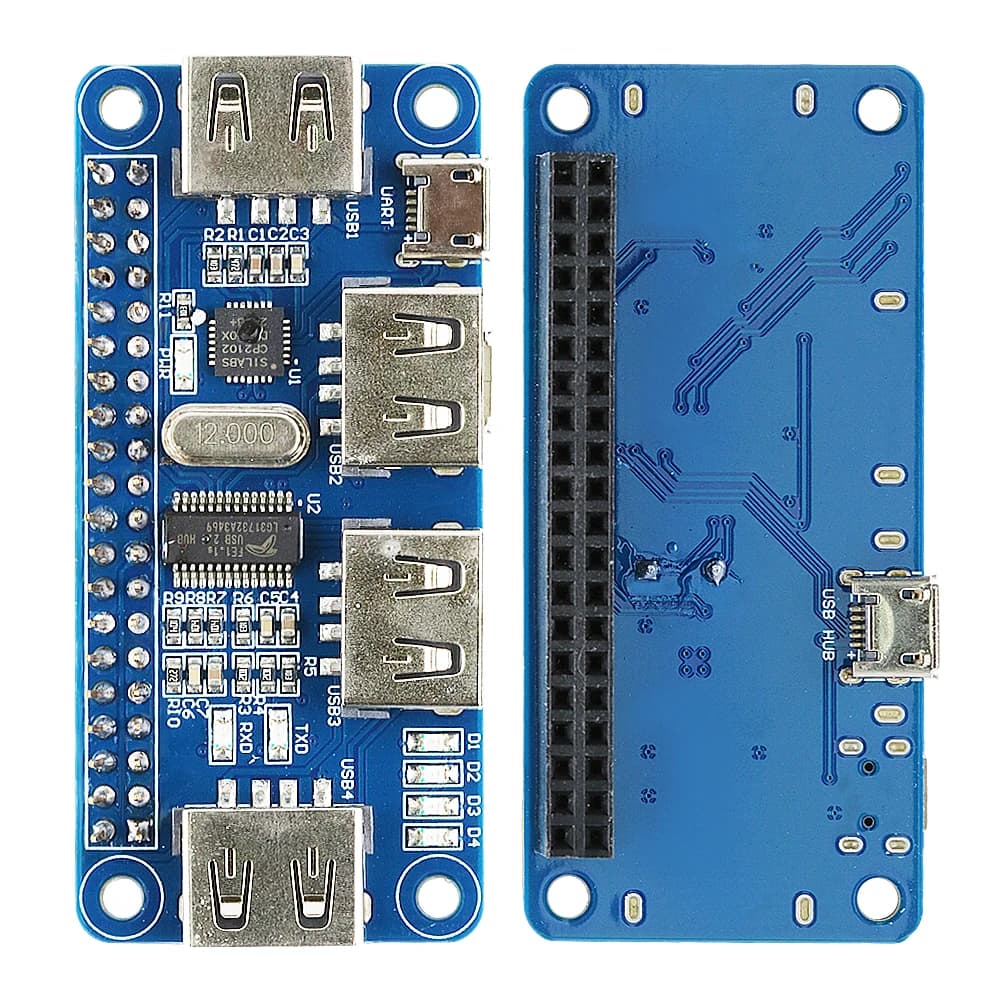 USB 2.0 HUB Expansion Card for Raspberry Pi Zero W 3B+ 4 Door Controller with Chip CH340 USB-to-UART and Micro USB Cable