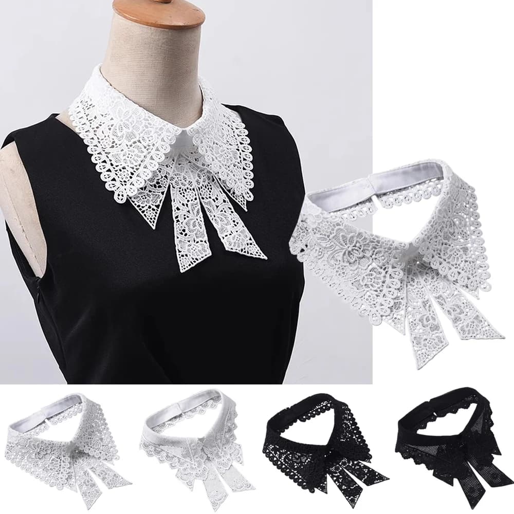 Colletto Finto Staccabile da Donna, Scollo Rimovibile, Mezza Camicia, Sciarpa con Risvolto, Colletto Finto in Pizzo Floreale, Colletto Ricamato a Farfalla