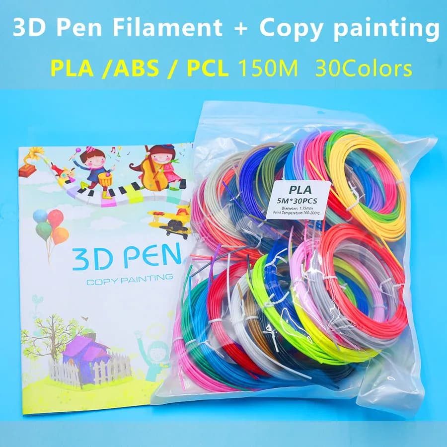 30 bright and non-repeatable colors 3D Pen Filament diameter 1.75 mm PLA/PCL/ABS Total length 150 m, with 40 pages of copies of paintings