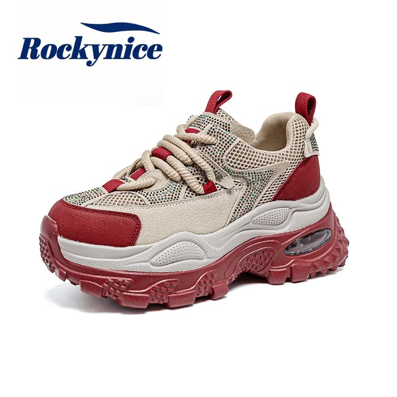 Women's High Platform Sneakers 2026 New Summer Non-slip Bling Diamond Sports Shoes Woman Breathable Retro Running Female Shoes