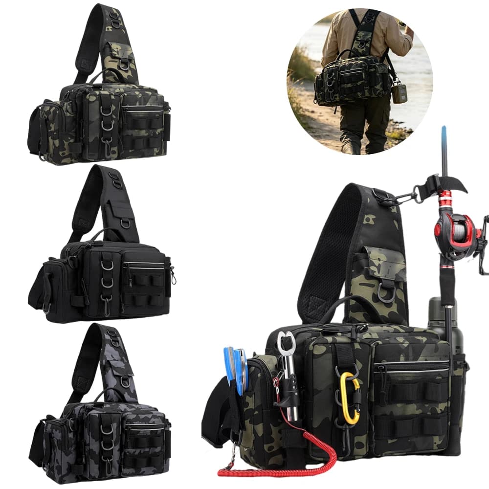 Large Capacity Fishing Tackle Backpack Lure Box Gear Storage Bag Fishing Tackle Organizer with Rod & Gear Holder for Fishing