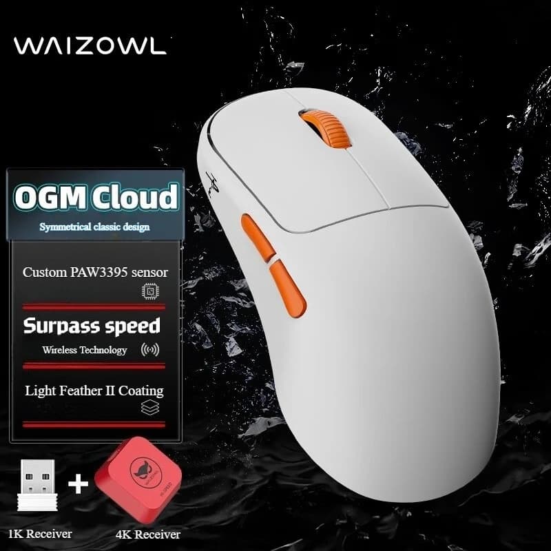 Mouse da gioco wireless Waizowl OGM Cloud PAW3395 26000 DPI Bluetooth 2.4G Mouse da gioco FPS E-sports cablato per accessori da gioco per PC