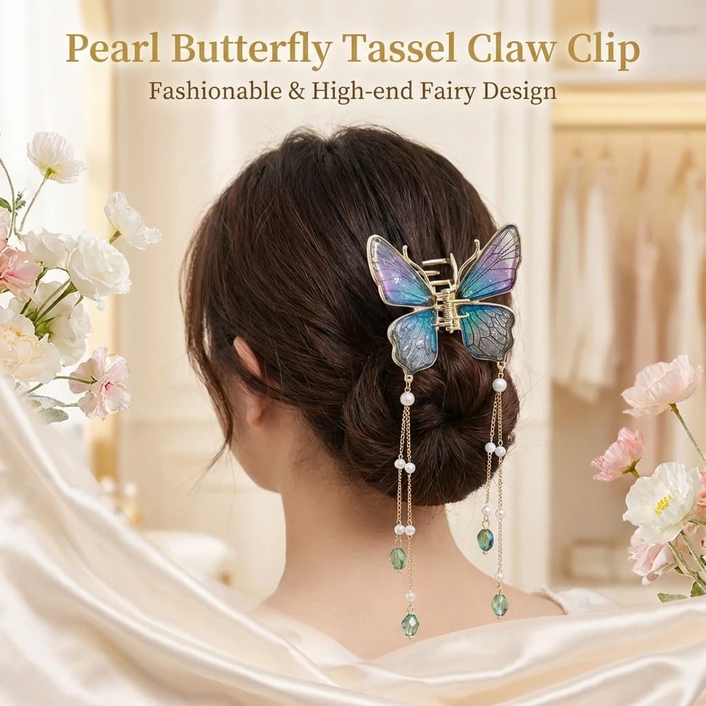 Women Pearl Butterfly Hair Clip with Tassel Design for Weddings Parties and Daily Wear Women Accessories