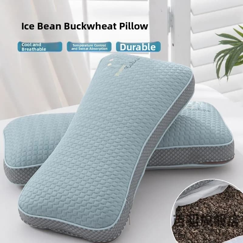Cool Sensation Buckwheat Hull Pillow for Men Assisted Sleep Neck Support Home Use Single Person Dormitory Pillow Core Bean