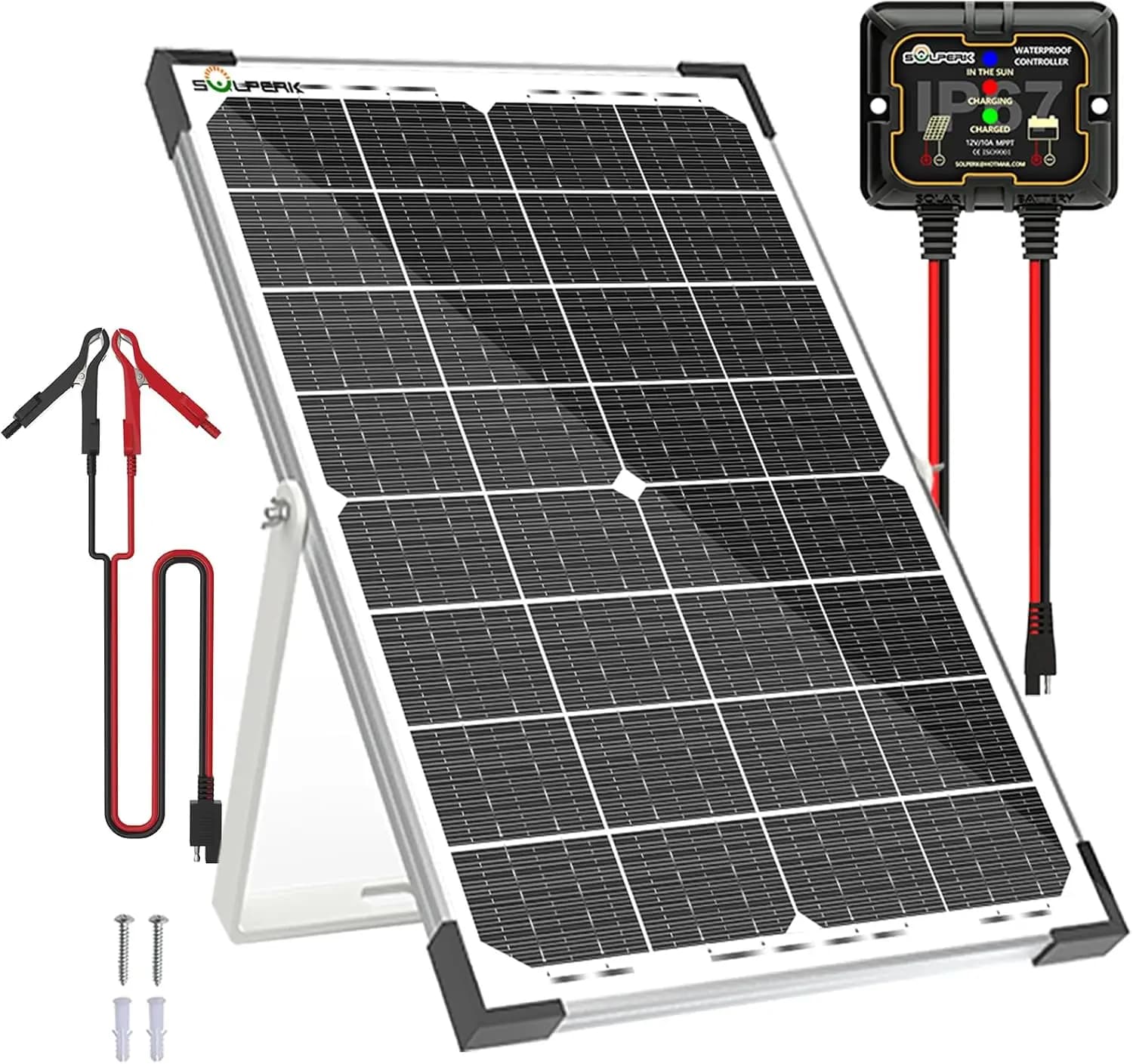 Kit Caricabatterie Solare 30W con Regolatore MPPT, Pannello Impermeabile per Auto, Camper, Barca, Moto, Staffa Regolabile e