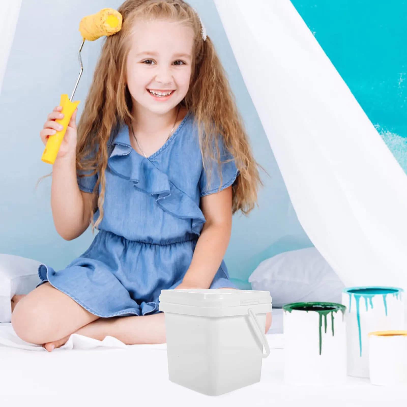 Plastic Paint Bucket Oil Paint Pail Portable Reusable Bucket with Lid Handle Easy Carry Outdoor Painting Storage Container