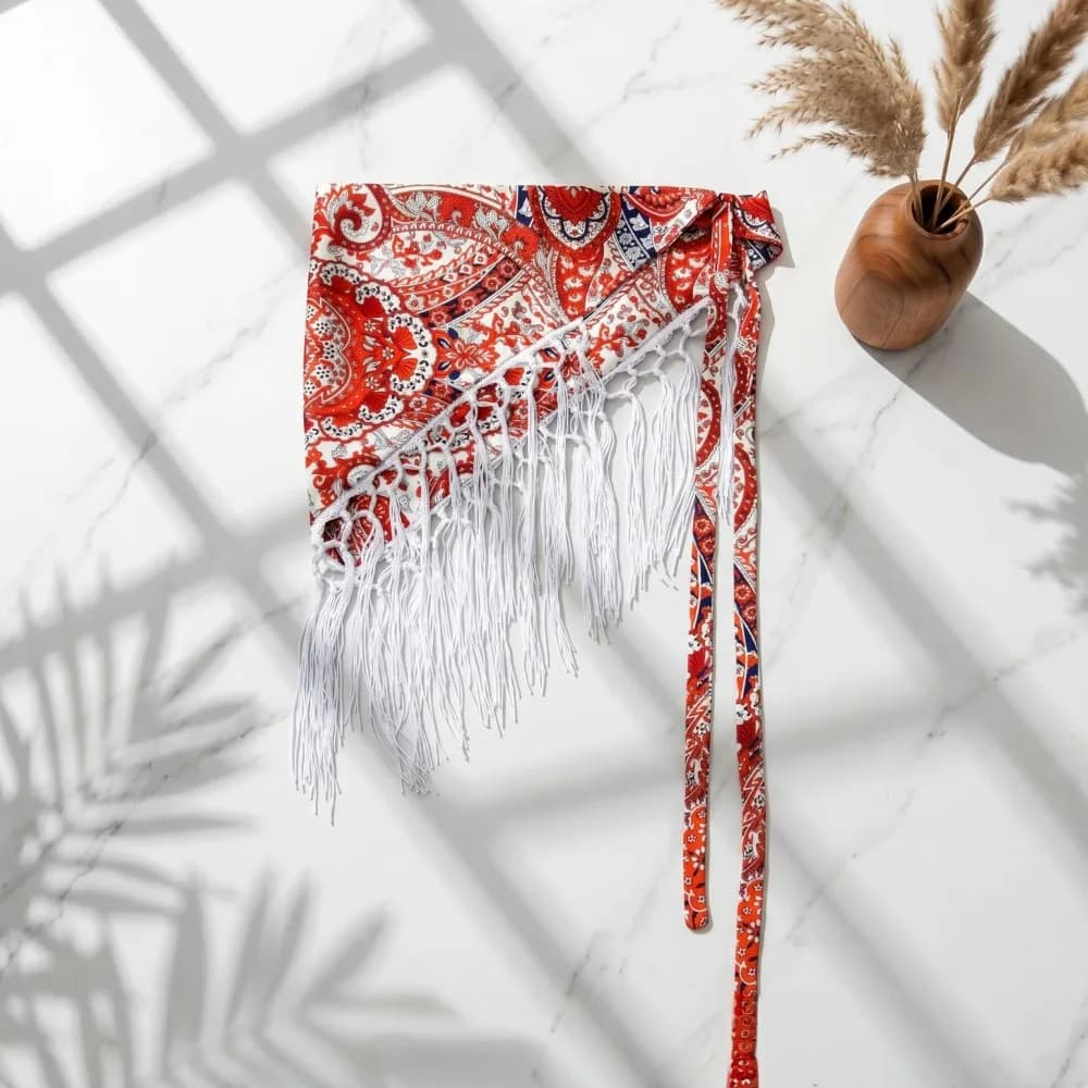 Fashion Tassels Fringe Waist Belt Exquisite Embroidery Triangle Waistband Retro Ethnic Floral Triangular Belt Dress Jeans Decor